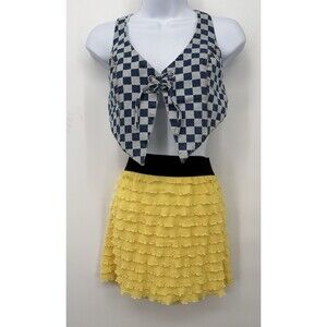 DOUBLE RUFFLE MINI SKiRT  SOFT LEMON Size XL Ruffled‎ vintage Y2K Stretchy